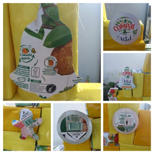 Ornamentos com embalagens TETRA PAK, da marca COMPAL