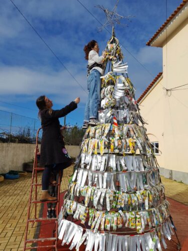 Montagem da Árvore - As professoras corajosamente enfeitaram a Árvore de Natal.