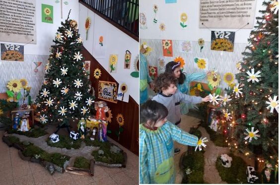 Início da Decoração da Árvore<br/>Decoração da Árvore no Hall de entrada do CPI, com a ajuda das crianças, e destacando as Estrelas de 8 pontas construídas pelas Salas;